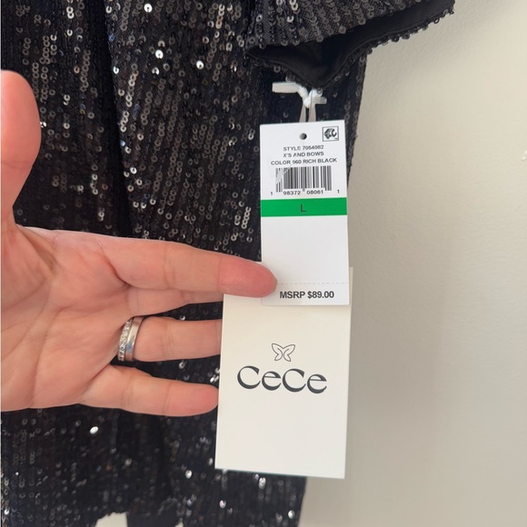 CeCe Black Sequin Blouse - Picture 4 of 10